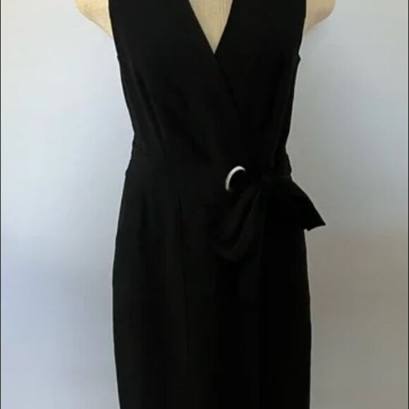 H&M Elegant Black Faux Wrap Dress Sz 4 Sleeveless - Picture 1 of 9